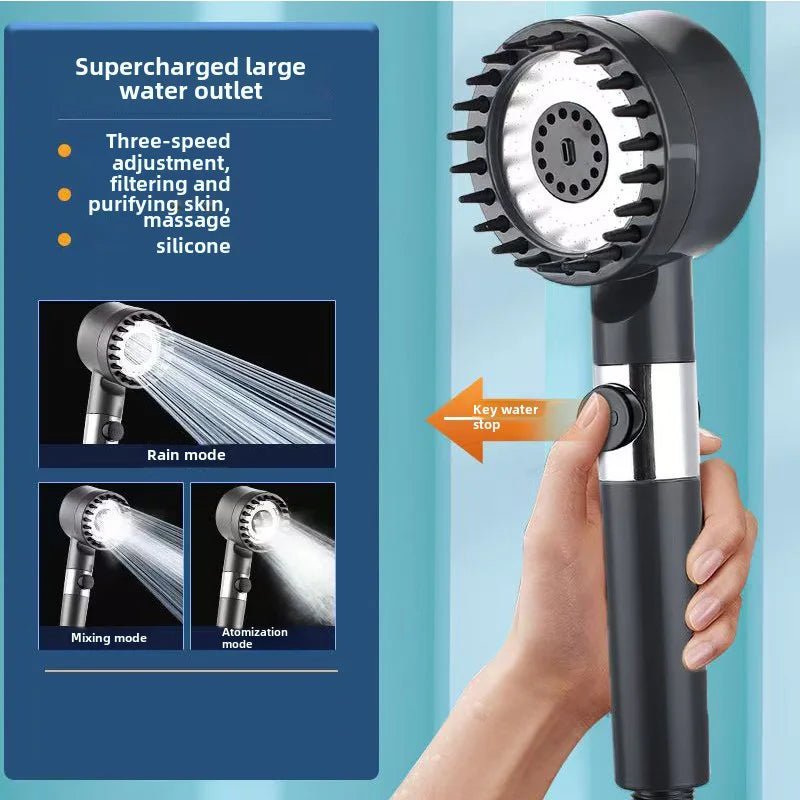 High Pressurized Filter Shower Head 3 - Mode Adjustable Spray with Massage Brush Rain Faucet Bathroom Accessories - AuvixAuvix