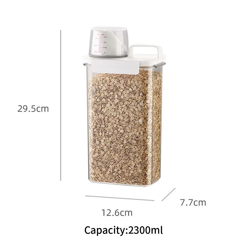1Pc Cereal Containers Storage, Airtight Grain Jar with Measuring Cup Kitchen Organizers for Oatmeal, Grain, Flour, Pet Food - AuvixAuvix