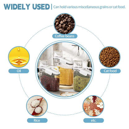 1Pc Cereal Containers Storage, Airtight Grain Jar with Measuring Cup Kitchen Organizers for Oatmeal, Grain, Flour, Pet Food - AuvixAuvix