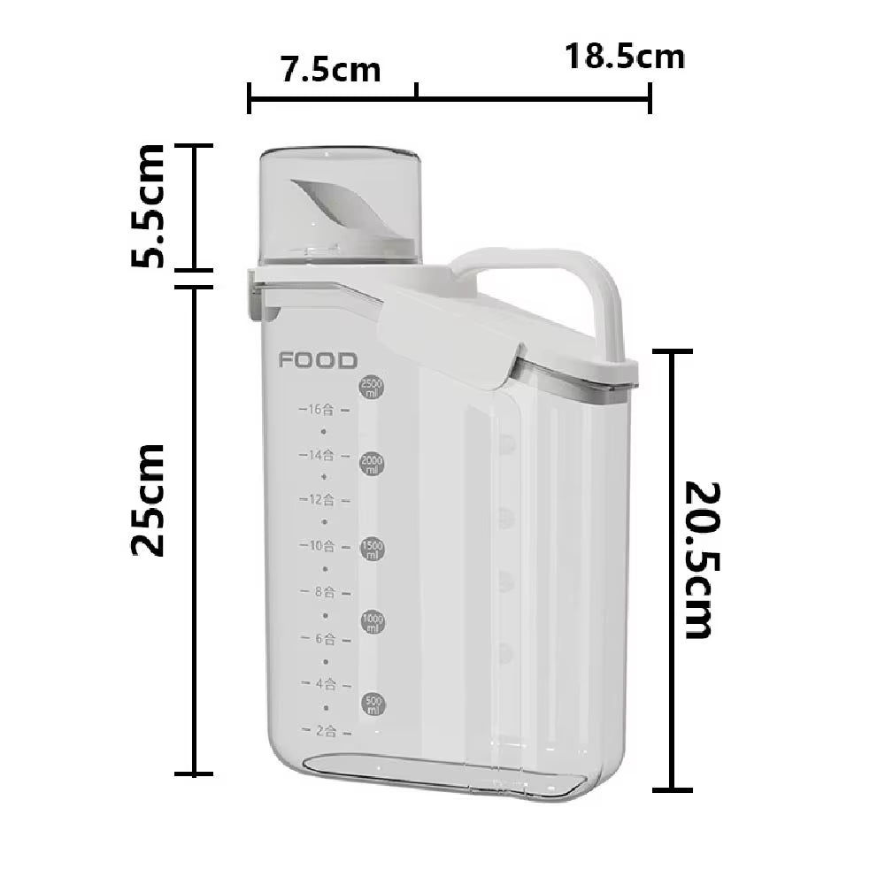 1Pc Cereal Containers Storage, Airtight Grain Jar with Measuring Cup Kitchen Organizers for Oatmeal, Grain, Flour, Pet Food - AuvixAuvix