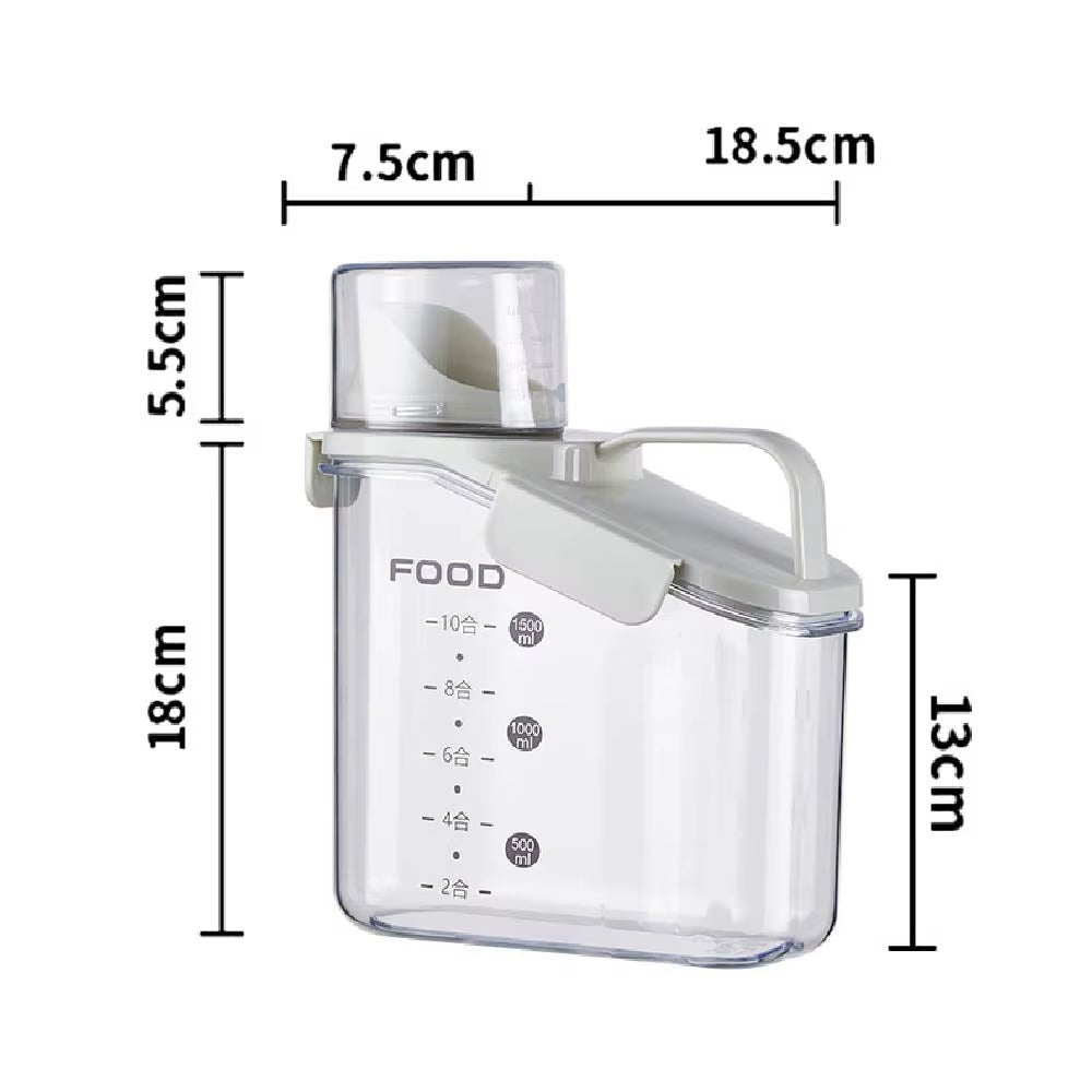 1Pc Cereal Containers Storage, Airtight Grain Jar with Measuring Cup Kitchen Organizers for Oatmeal, Grain, Flour, Pet Food - AuvixAuvix