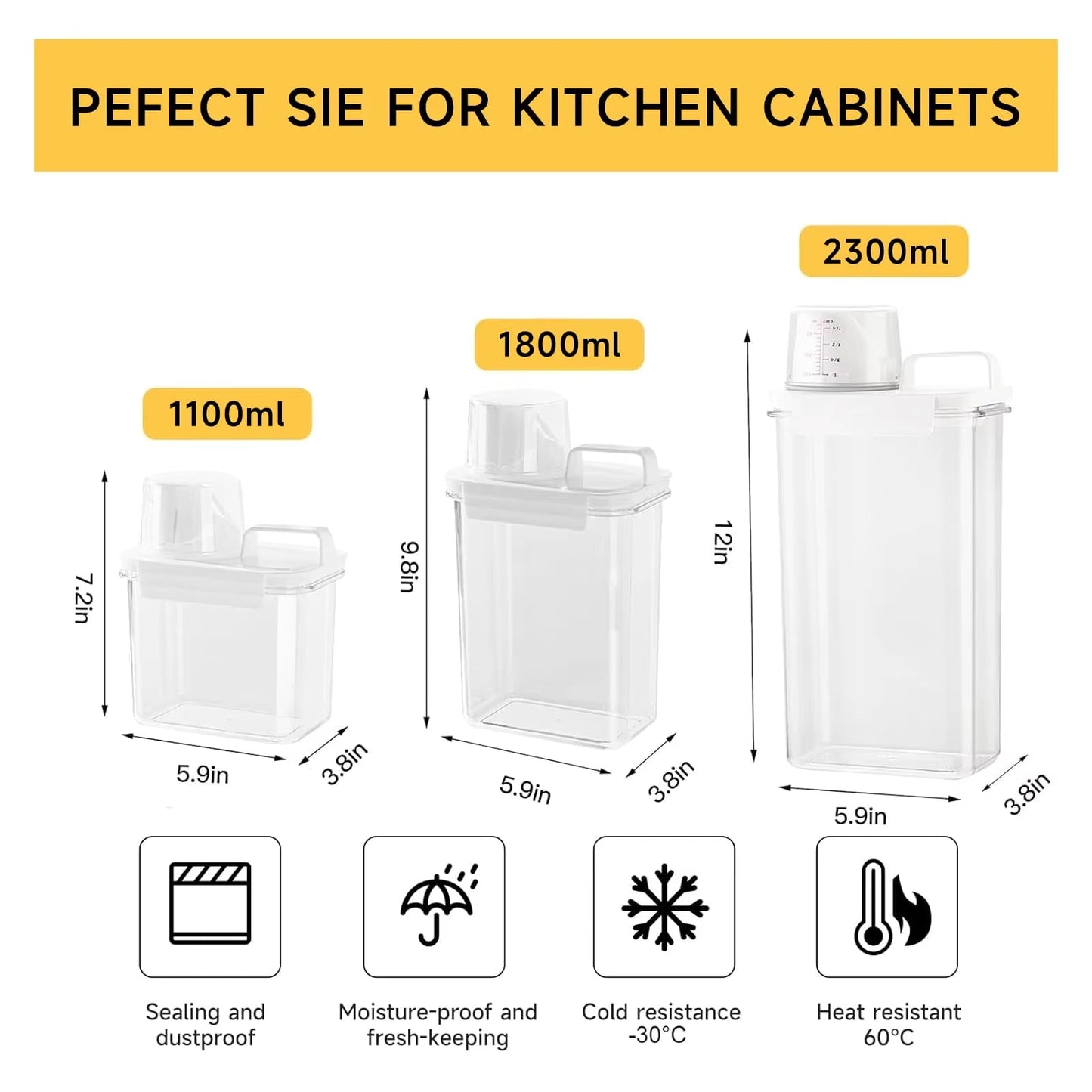 1Pc Cereal Containers Storage, Airtight Grain Jar with Measuring Cup Kitchen Organizers for Oatmeal, Grain, Flour, Pet Food - AuvixAuvix