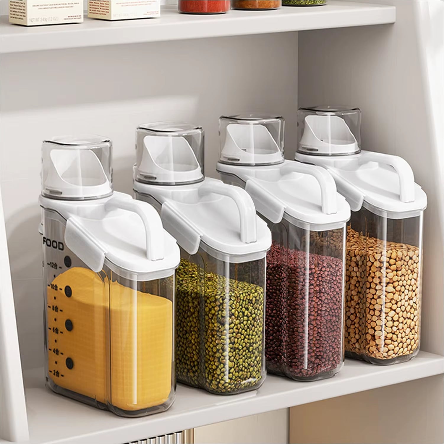 1Pc Cereal Containers Storage, Airtight Grain Jar with Measuring Cup Kitchen Organizers for Oatmeal, Grain, Flour, Pet Food - AuvixAuvix