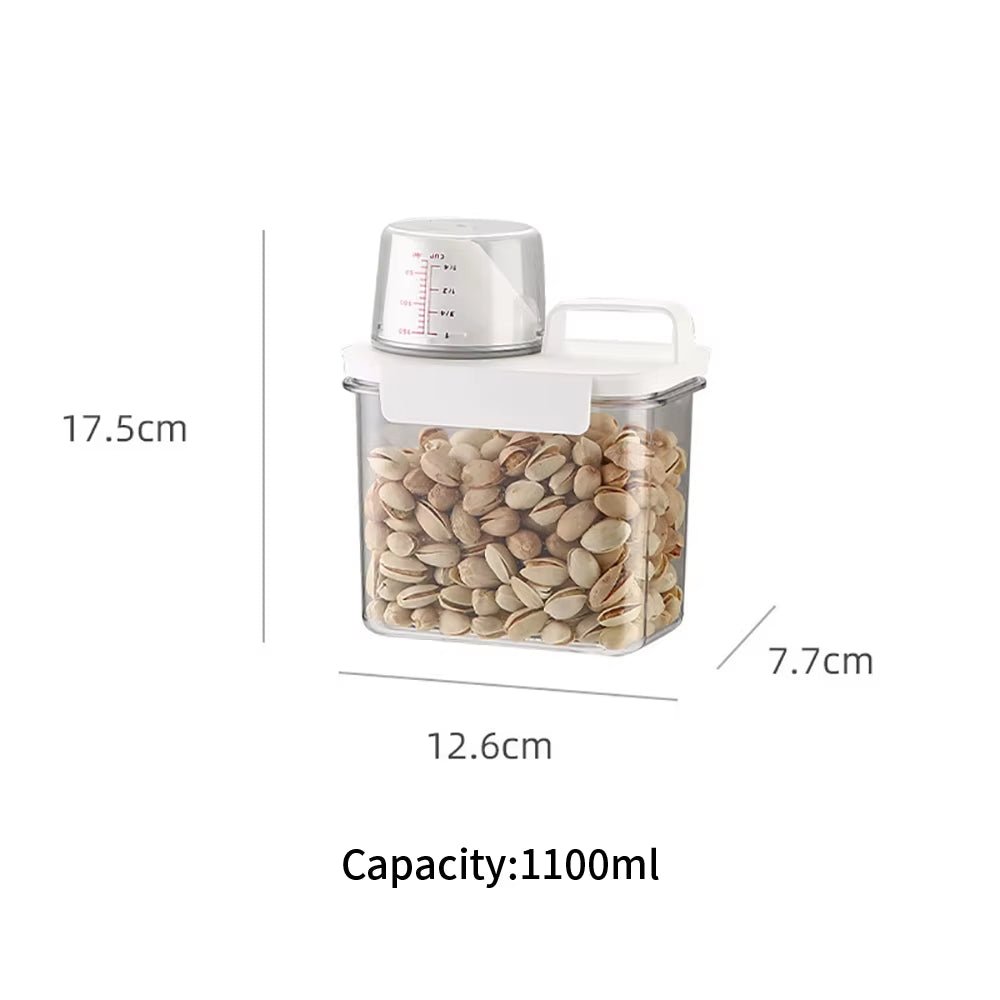 1Pc Cereal Containers Storage, Airtight Grain Jar with Measuring Cup Kitchen Organizers for Oatmeal, Grain, Flour, Pet Food - AuvixAuvix