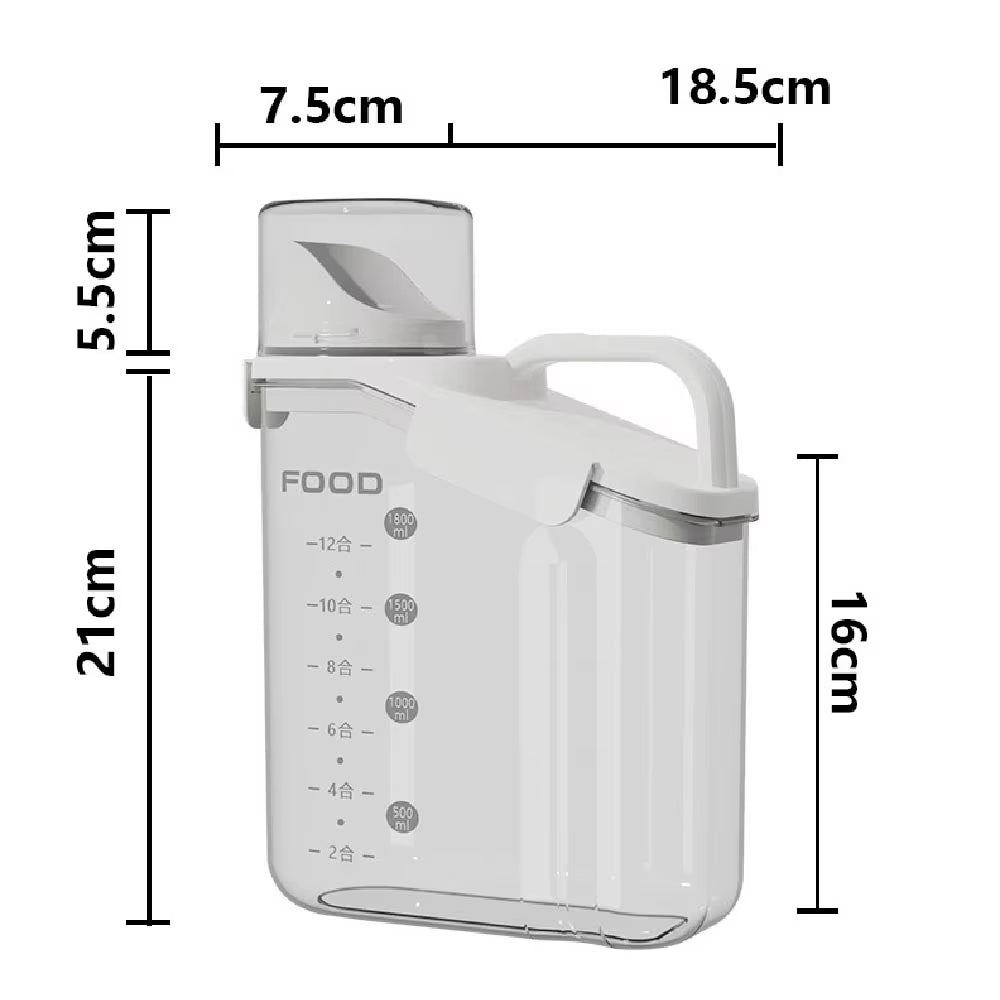 1Pc Cereal Containers Storage, Airtight Grain Jar with Measuring Cup Kitchen Organizers for Oatmeal, Grain, Flour, Pet Food - AuvixAuvix