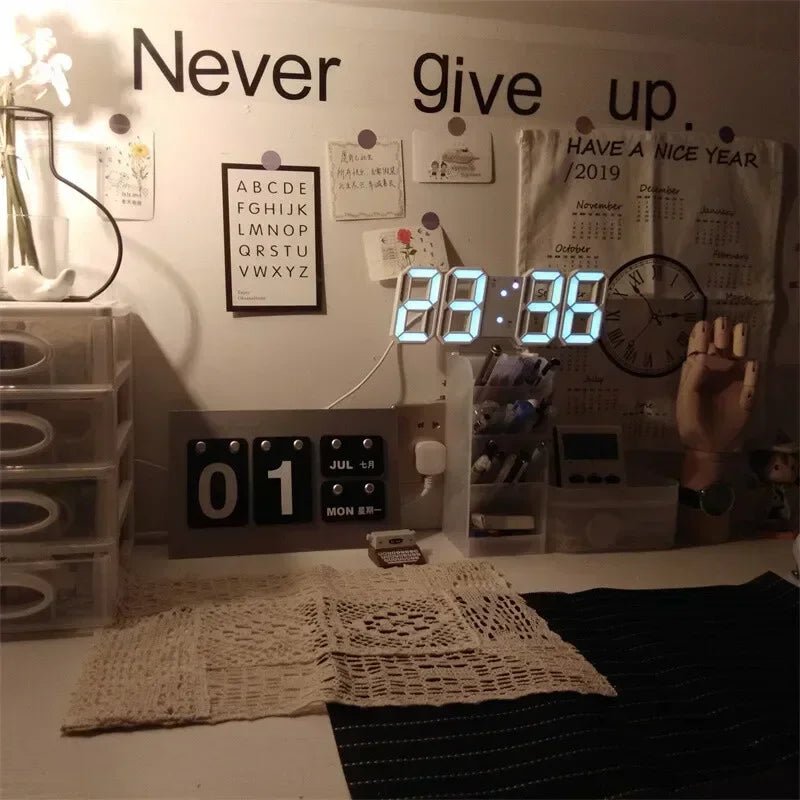 3D LED Digital Clock Wall Decoration Glow Night Mode Decoration for Bedroom Adjustable Electronic Watch Room Decor Aesthetics - AuvixAuvix