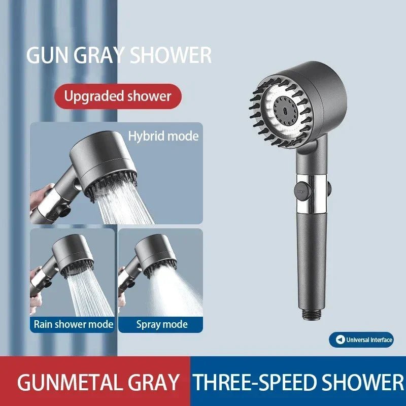 High Pressurized Filter Shower Head 3 - Mode Adjustable Spray with Massage Brush Rain Faucet Bathroom Accessories - AuvixAuvix