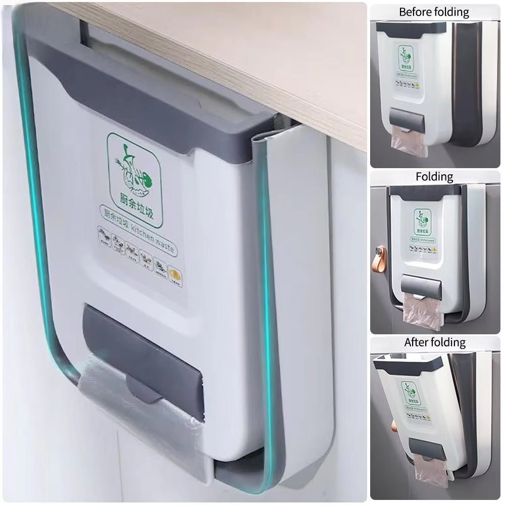 Kitchen Folding Trash Can Wall Mounted Trash Can Kitchen Cabinet Door Mounted Trash Can Folding Trash Can for Vehicles - AuvixAuvix