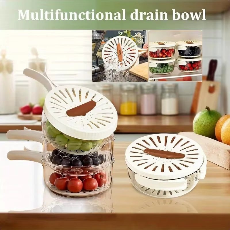 Multifunctional Drain Basket Fruit Vegetable Washing Strainer Basket with Lid Food Fresh Organizer Storage Box Kitchen Gadget - AuvixAuvix