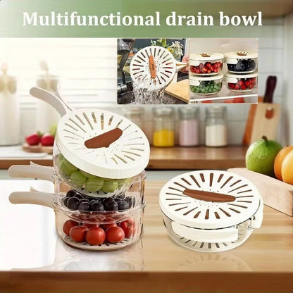 Multifunctional Drain Basket Fruit Vegetable Washing Strainer Basket with Lid Food Fresh Organizer Storage Box Kitchen Gadget - AuvixAuvix