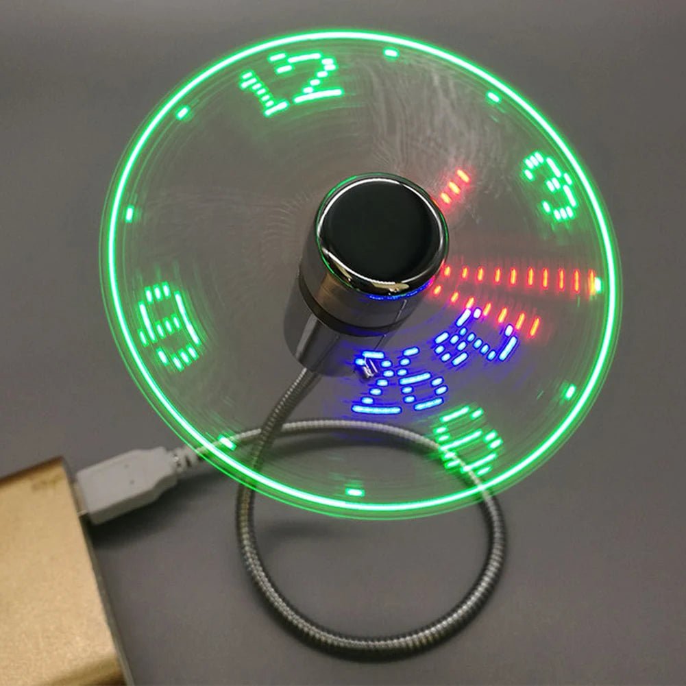 Portable Clock Fan RGB LED Night Light 5V USB Hand Fan Real Time Temperature Display Metal Mini Fan for PC Laptop Desktop Cooler - AuvixAuvix