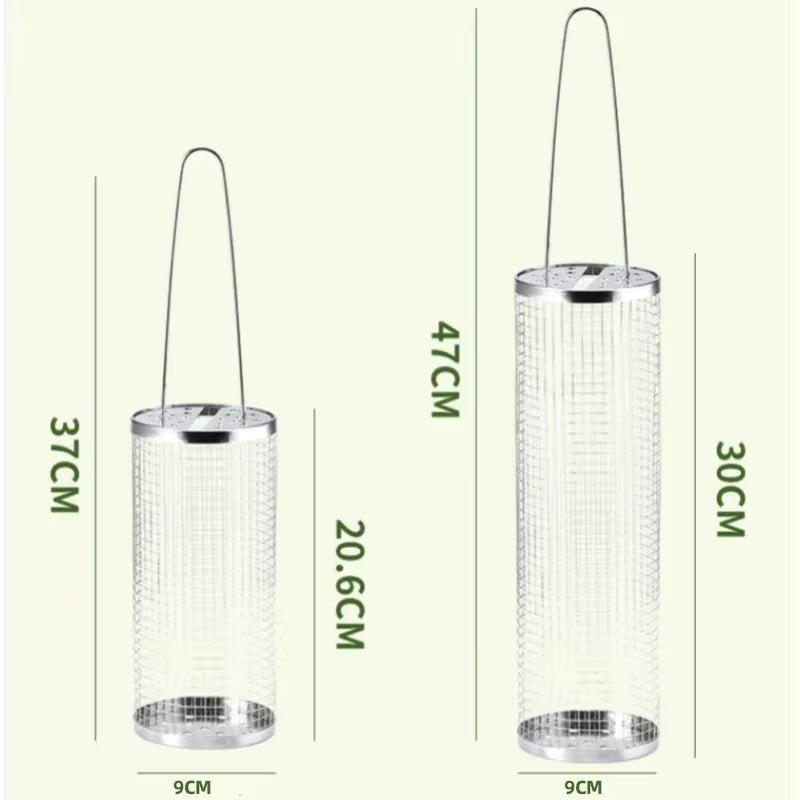 Portable Stainless Steel Barbecue Cages Grill Basket Camping Picnic Cookware Outdoor round BBQ Campfire Grid Rolling Grill Baske - AuvixAuvix