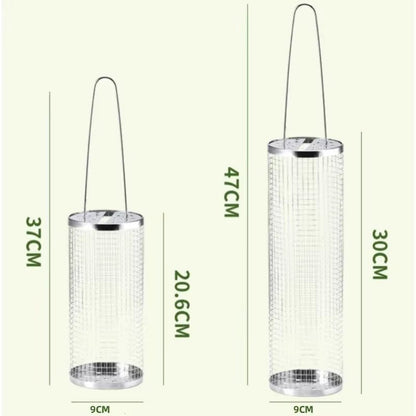 Portable Stainless Steel Barbecue Cages Grill Basket Camping Picnic Cookware Outdoor round BBQ Campfire Grid Rolling Grill Baske - AuvixAuvix