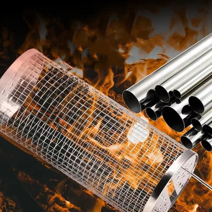 Portable Stainless Steel Barbecue Cages Grill Basket Camping Picnic Cookware Outdoor round BBQ Campfire Grid Rolling Grill Baske - AuvixAuvix