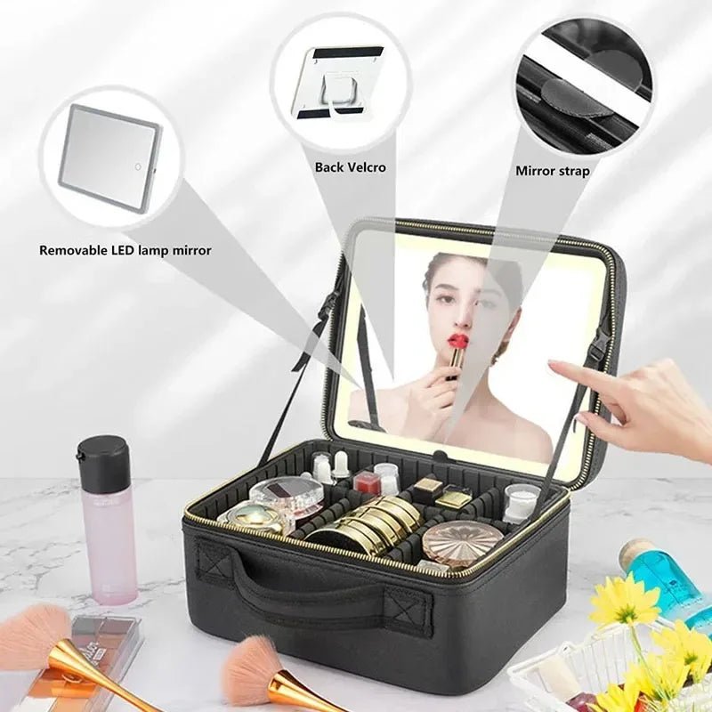 Smart LED Cosmetic Case with Mirror Travel Makeup Bag Large Capacity Female Beautician Skincare Product Makeup Case for Women - AuvixAuvix