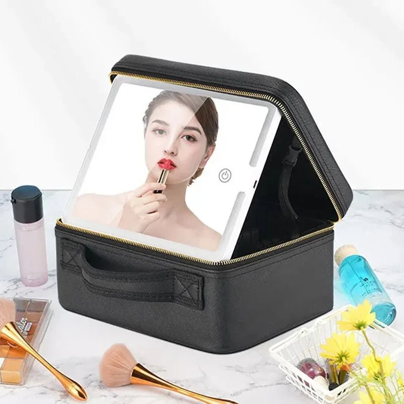 Smart LED Cosmetic Case with Mirror Travel Makeup Bag Large Capacity Female Beautician Skincare Product Makeup Case for Women - AuvixAuvix