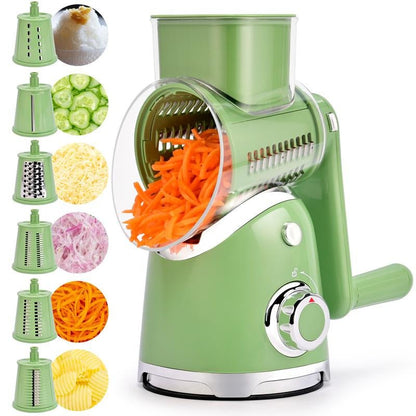 SUSTEAS Rotary Cheese Grater with Handle, 5 Well - Designed Blades, Strong Suction Cup Base, Kitchen Utensils Vegetable Slicer Dicer Fruit Vegetable Slicer Gadgets Kitchen - AuvixAuvix