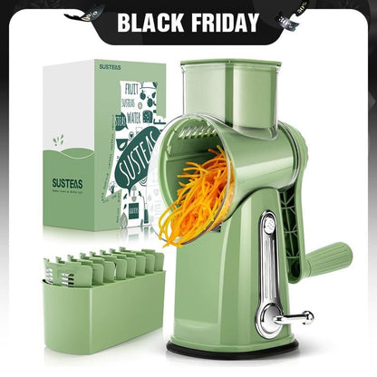 SUSTEAS Rotary Cheese Grater with Handle, 5 Well - Designed Blades, Strong Suction Cup Base, Kitchen Utensils Vegetable Slicer Dicer Fruit Vegetable Slicer Gadgets Kitchen - AuvixAuvix