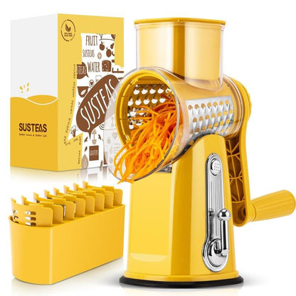 SUSTEAS Rotary Cheese Grater with Handle, 5 Well - Designed Blades, Strong Suction Cup Base, Kitchen Utensils Vegetable Slicer Dicer Fruit Vegetable Slicer Gadgets Kitchen - AuvixAuvix