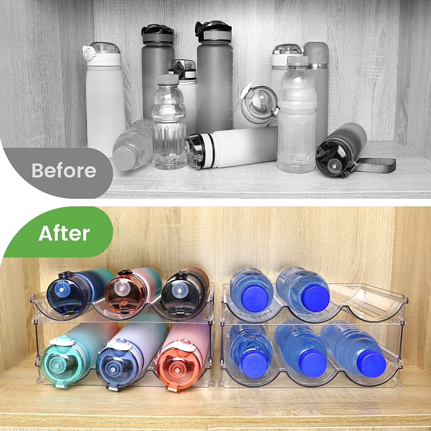 Water Bottle Cabinet Organizer Set - Stackable Storage Racks for Efficient Water Bottle Management (2 Pack) - AuvixAuvix