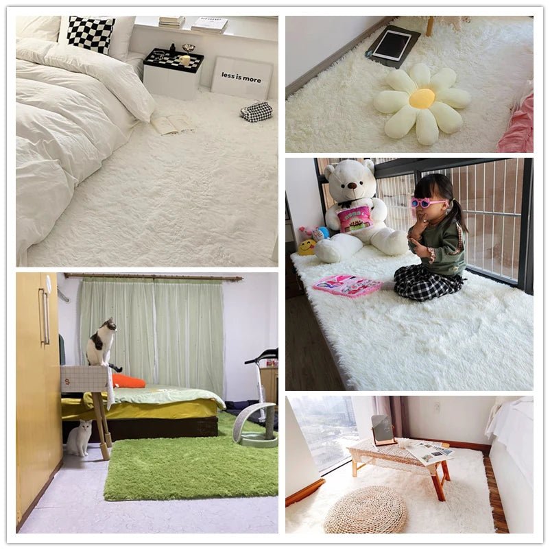 White Fluffy Hall Carpet Modern Living Room Bedroom Home Decor Large Mats Thickened Non - Slip Girl Children'S Room Pink Furry Rug - AuvixAuvix